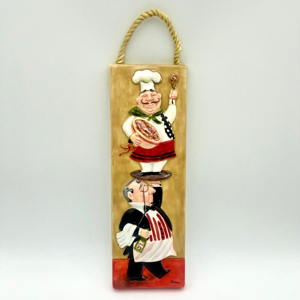 Vintage Durham French Chef Waiter Wall Plaque Ceramic Bistro Kitchen Decor 3D